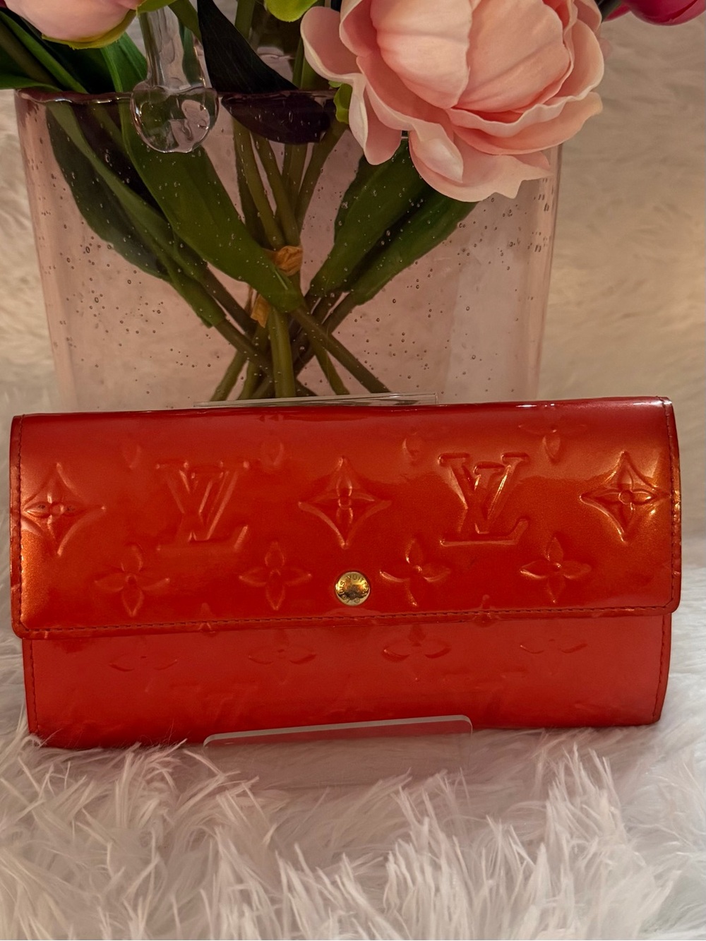 Louis Vuitton Orange Vernis Patent Continental Wallet